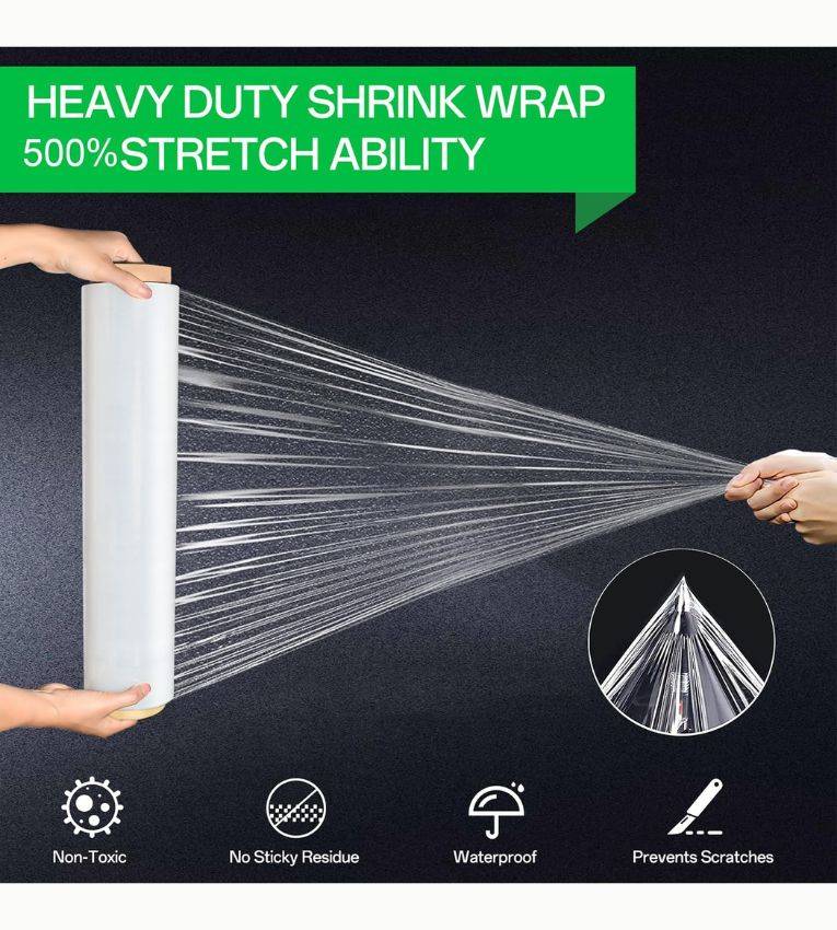 Rouleau de film stretch étirable transparent – 1,5 kg, résistant à l'eau et à la saleté. Idéal pour emballage sécurisé